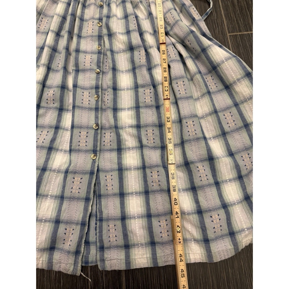 Monsoon Plaid Tie Midi Shirt Dress Sz 10 Fit Flare Aztec Cottage Prairie Blue - Picture 6 of 10